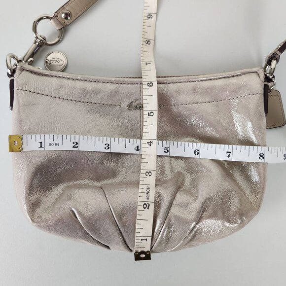 Coach Handbag Silver Metallic Pleated Mini Baguette Ashley Hobo Classic - Picture 7 of 9